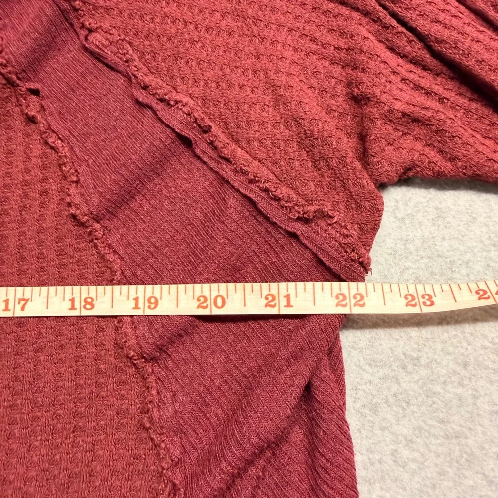 We The Free Free People Burgundy Waffle Knit Thermal Top Scoop Neck Size Medium